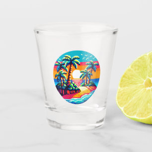 Tropical Sunset Beach Relaxing Pixel Art Paradies Schnapsglas