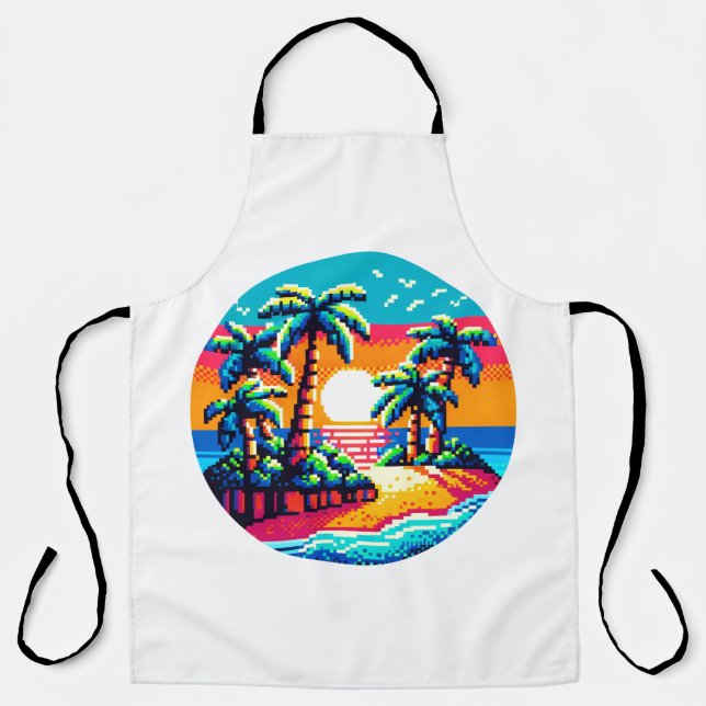 Tropical Sunset Beach Relaxing Pixel Art Paradies Schürze (Vorderseite)