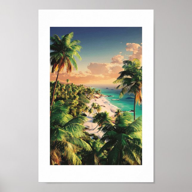 Tropical Sunset Beach - Vibrannte Küstenart Poster (Vorne)