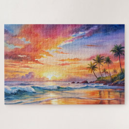Tropical Sunset Beach Wasserfarbe, Palm, Ozean