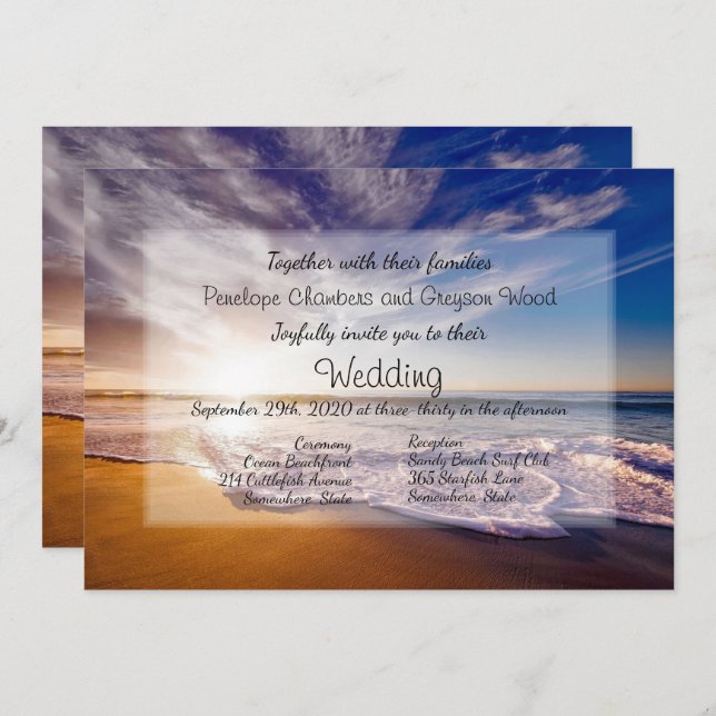 Tropical Sunset Beach Wedding Invitation (Devant / Derrière)
