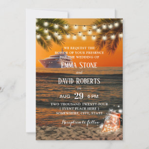 Tropical Sunset Beach Yacht Hochzeitsflugzeug Maso Einladung