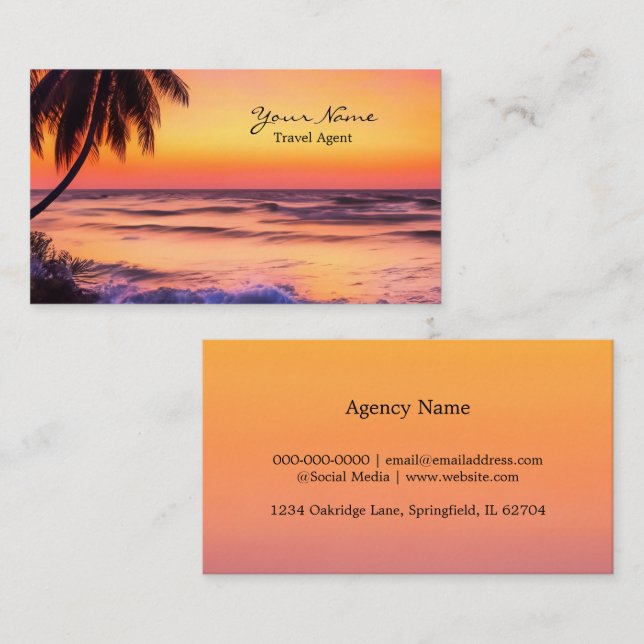 Tropical Sunset Business Card Visitenkarte (Vorne/Hinten)