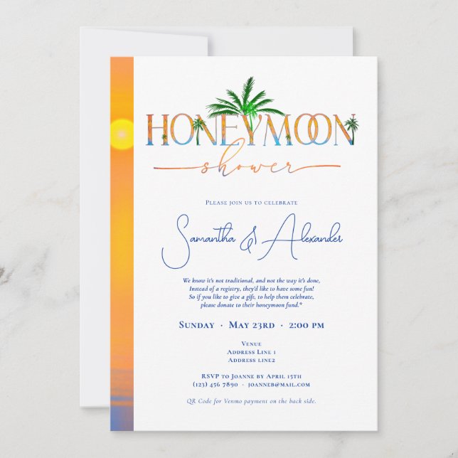 Tropical Sunset Honeymoon Paare Dusche Einladung (Vorderseite)