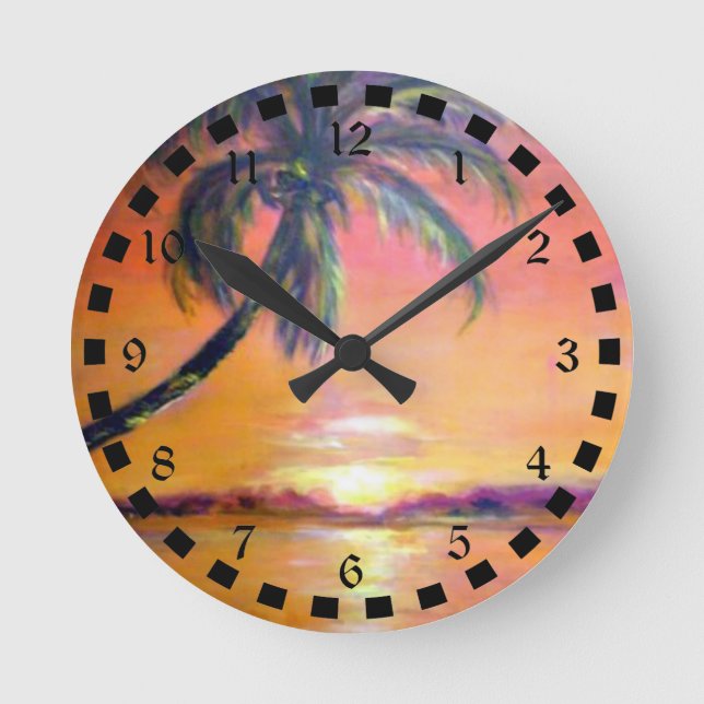 Tropical Sunset in beautiful Florida Runde Wanduhr (Vorderseite)