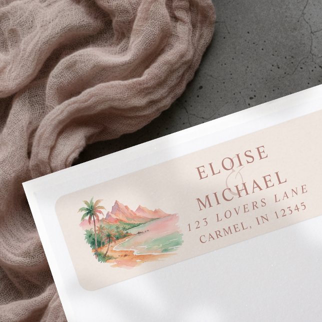 Tropical Sunset Island Beach Watercolor Wedding (Tropical Sunset Island Beach Watercolor Wedding Label)