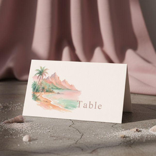 Tropical Sunset Island Beach Watercolor Wedding Platzkarte (Tropical Sunset Island Beach Watercolor Wedding Place Card)
