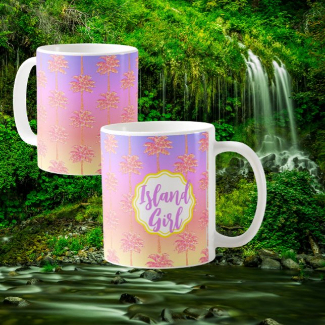 Tropical Sunset Island Girl Palm Rose Mug (Personalize it!)
