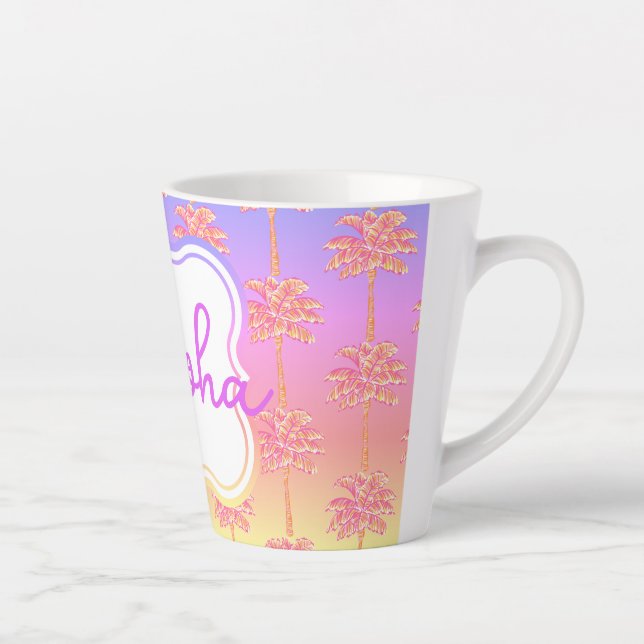 Tropical Sunset Island Girl Pink Palm Tree Tasse (Rechts)