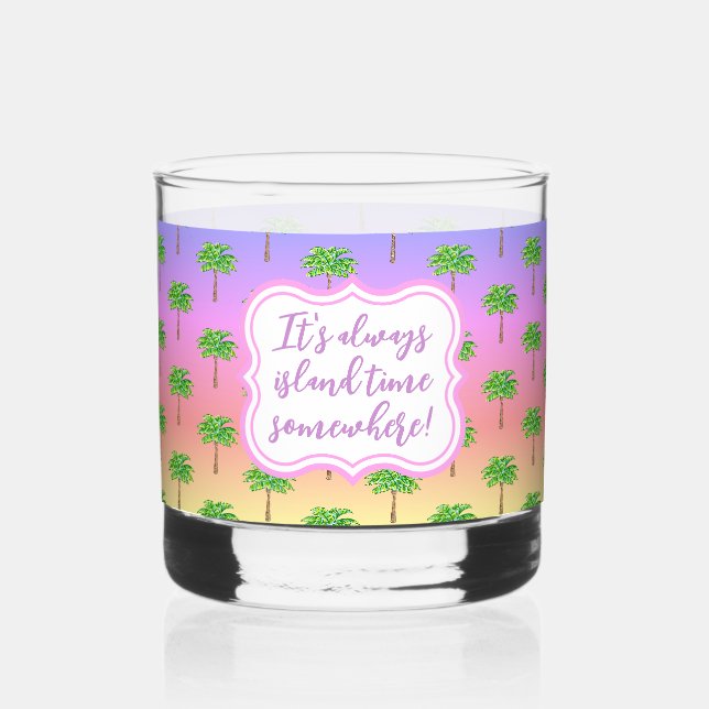 Tropical Sunset Island Time Green Palm Tree Whiskyglas (Vorderseite)