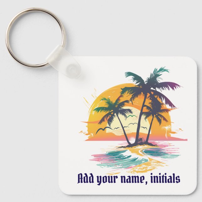 Tropical Sunset Keyring - Beach Vibes & Palmen Schlüsselanhänger (Vorderseite)