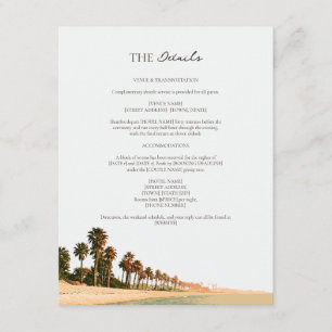 Tropical Sunset Malibu Palm Beach Hochzeitsdetails Begleitkarte
