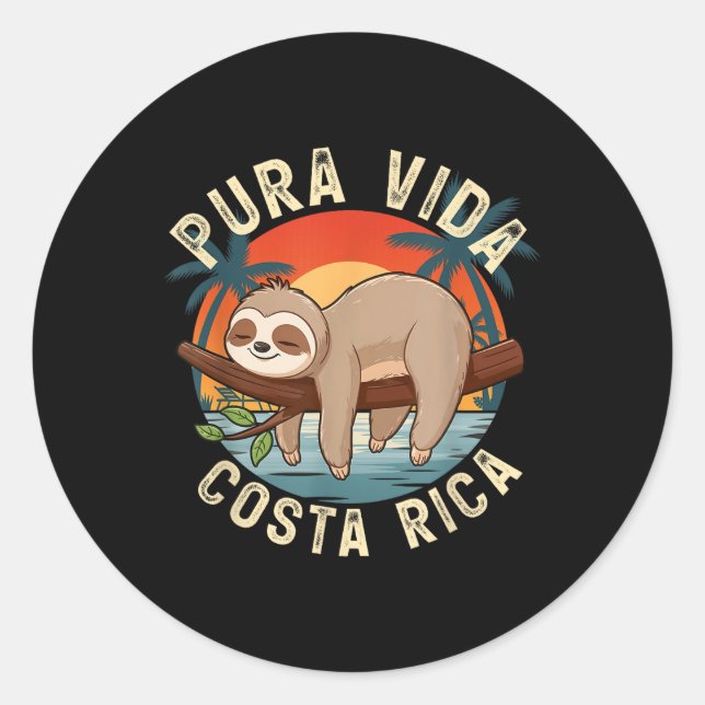 Tropical Sunset Nature Sloth Costa Rica Pura Vida Runder Aufkleber (Vorderseite)