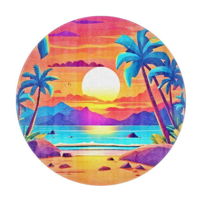 Tropical Sunset Oasis Schneidebrett (Vorderseite)