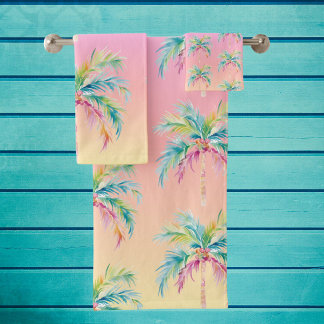 Tropical Sunset Palm Tree Badhandtuch Set