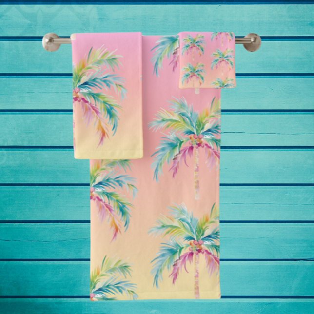 Tropical Sunset Palm Tree  Badhandtuch Set (Von Creator hochgeladen)
