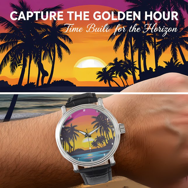 Tropical Sunset Palm Tree Beach Armbanduhr (Von Creator hochgeladen)