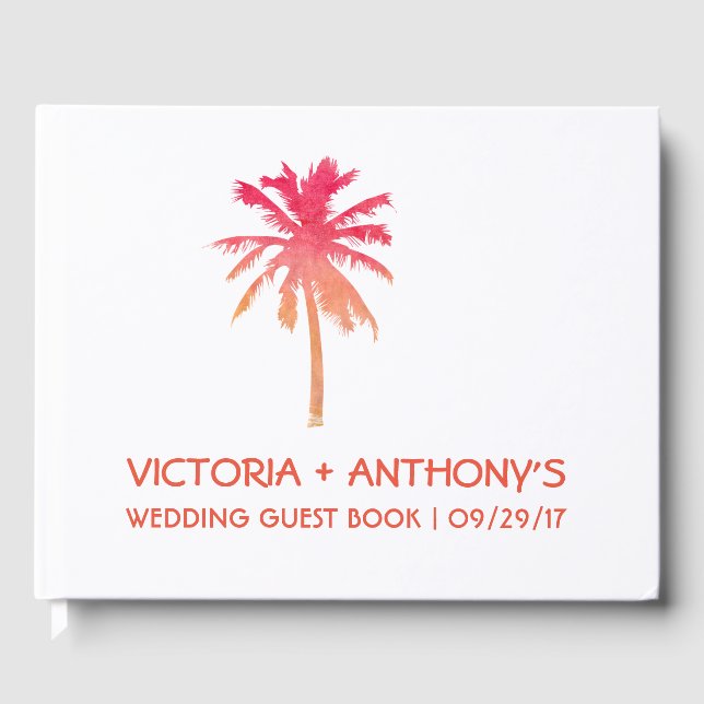 Tropical Sunset Palm Tree Beach Hochzeit Gästebuch (Vorderseite)