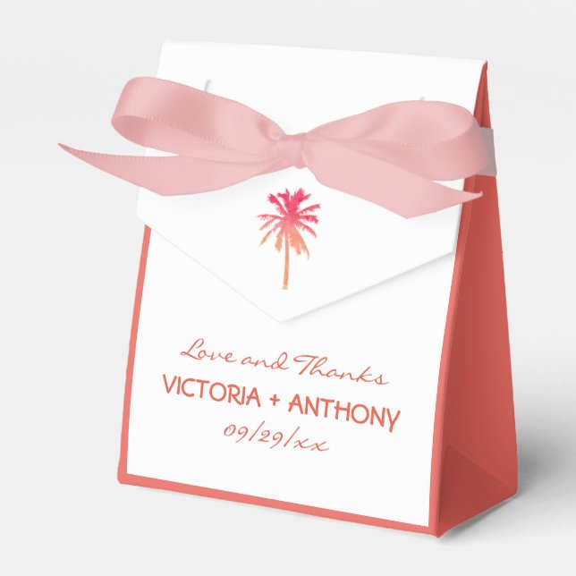 Tropical Sunset Palm Tree Beach Hochzeit Geschenkschachtel (Vorderseite)