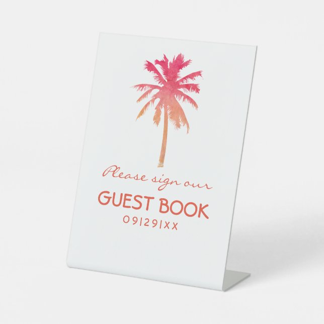 Tropical Sunset Palm Tree Beach Hochzeit Sockelschild (Vorderseite)