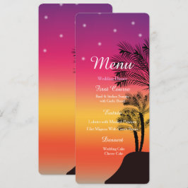 Tropical Sunset Palm Tree Beach MENU Wedding Card Einladung