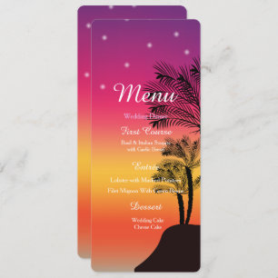 Tropical Sunset Palm Tree Beach MENU Wedding Card Einladung