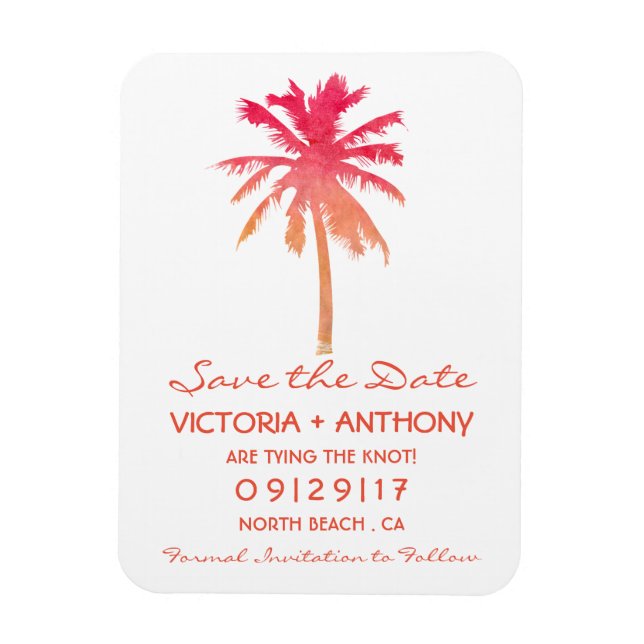 Tropical Sunset Palm Tree Beach Save the Date Magnet (Vertikal)