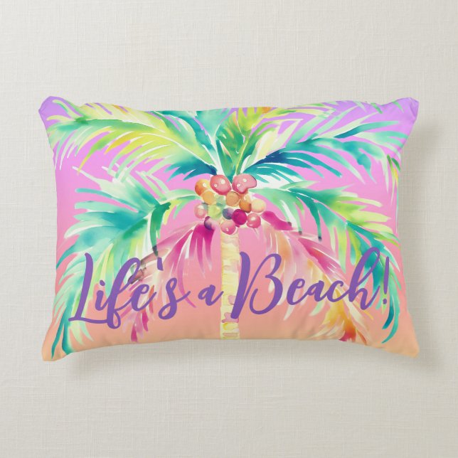 Tropical Sunset Palm Tree Life ist ein Strand Dekokissen (Vorderseite)