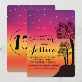 Tropical Sunset Palm Tree Quinceañera Sweet 15 Einladung