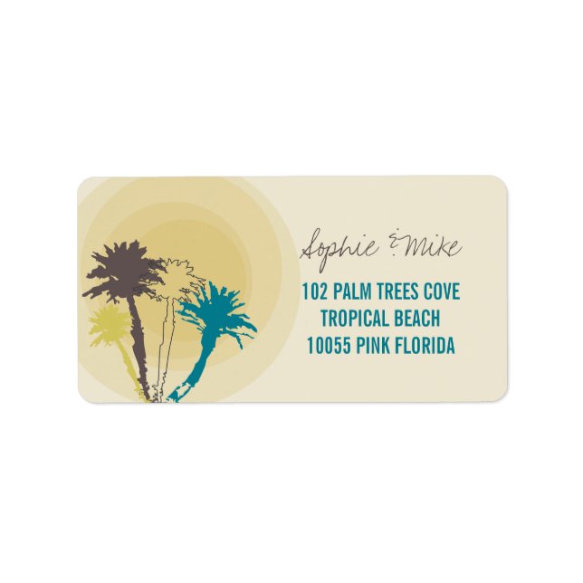 Tropical Sunset Palm Trees Beach Hochzeitsmarken Adressaufkleber (Vorne)