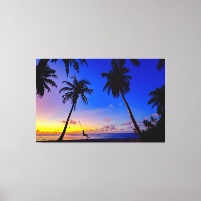 Tropical Sunset Palm Trees Beach Mauer Leinwanddruck (Vorderseite)