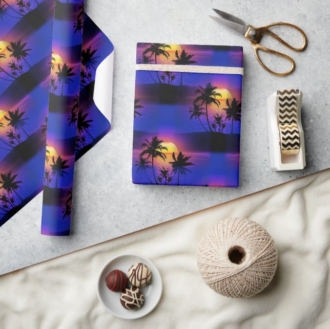 Tropical Sunset Palm Trees Geschenkpapier (Kunsthandwerk)