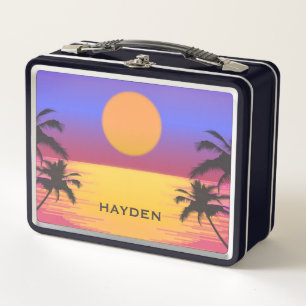 Tropical Sunset Palm Trees Graphic Personalisiert Metall Brotdose