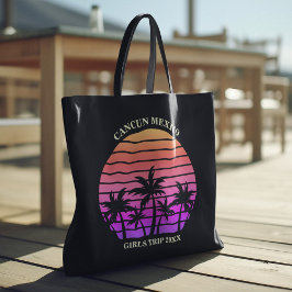 Tropical Sunset Palm Trees Pink Black Custom Beach Tasche
