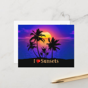 Tropical Sunset Palm Trees Postkarte