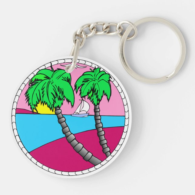 Tropical Sunset Paradise Acrylic Keychain (Dos)