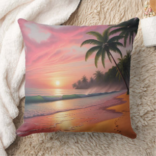 Tropical Sunset Paradise Beach Szene Kissen