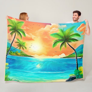 Tropical Sunset Paradise Beach View Fleecedecke