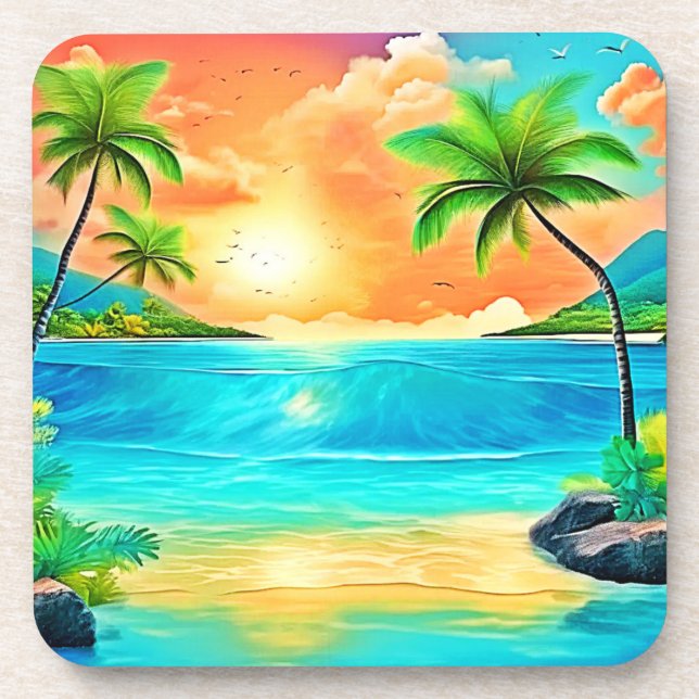 Tropical Sunset Paradise Beach View Getränkeuntersetzer (Vorderseite)