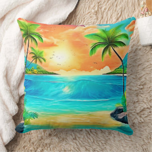 Tropical Sunset Paradise Beach View Kissen