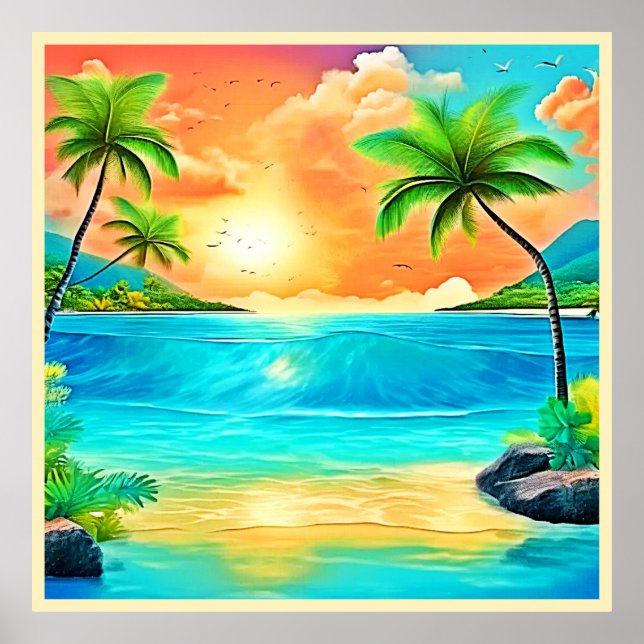 Tropical Sunset Paradise Beach View Poster (Vorne)