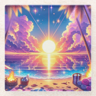 Tropical Sunset Paradise Malerei Glasuntersetzer