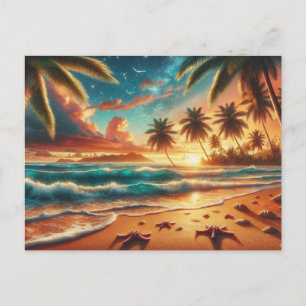 Tropical Sunset Paradise Malerei Postkarte