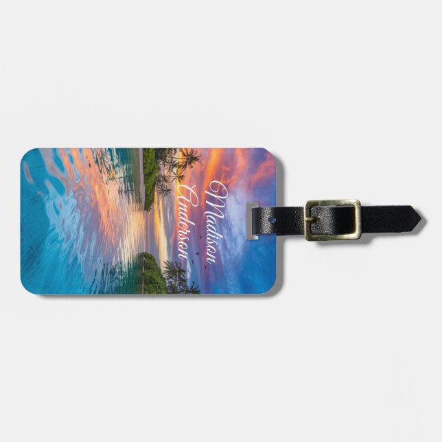 Tropical Sunset Paradise Personalisiert Gepäckanhänger (Vorderseite horizontal)