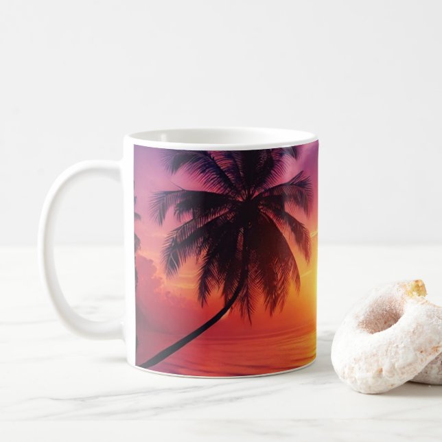 Tropical Sunset Paradise Tasse - Ozean View Gesche (Mit Donut)