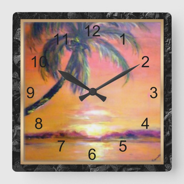 Tropical Sunset Quadratische Wanduhr (Vorderseite)