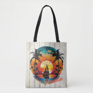 Tropical Sunset Sailing Beach Palms Tasche