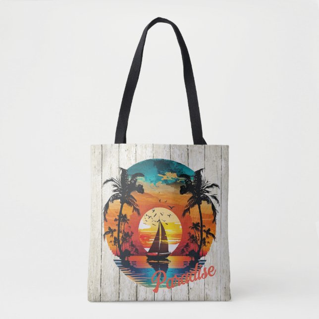 Tropical Sunset Sailing Beach Palms Tasche (Vorderseite)