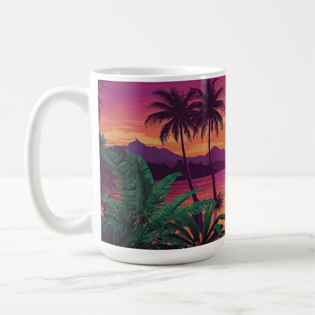 Tropical Sunset Vibes Palm Orange Lila Sunset Kaffeetasse (Links)