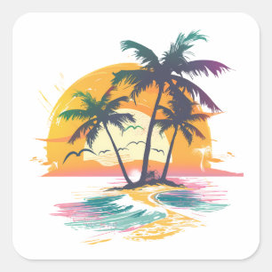 Tropical Sunset Vibes - Palmen Trees & Beach Desig Quadratischer Aufkleber